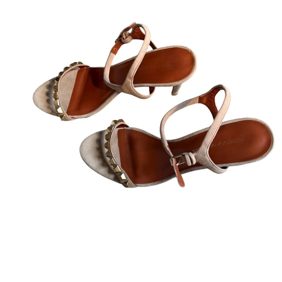 Rebecca Minkoff Studded Ankle Strap Sandals — Gold Studs, Suede | Size 10 - Picture 4 of 5